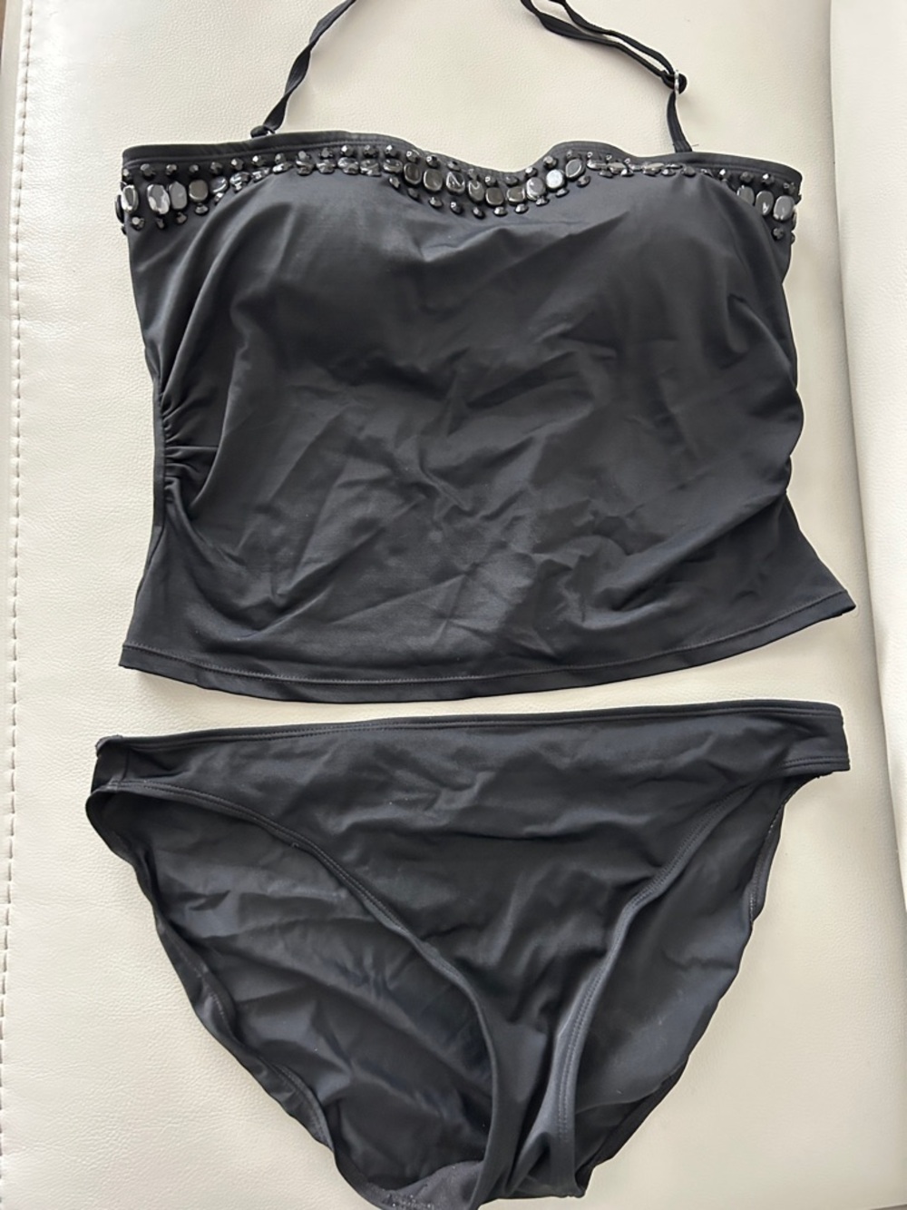 Newport News Black Bandeau Tankini with Beaded Neckline